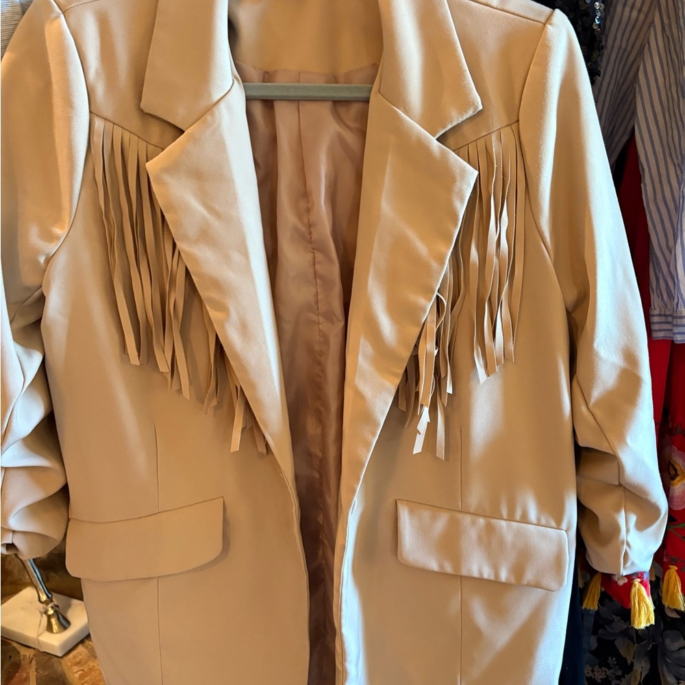 Fringed Beige Women's Jacket